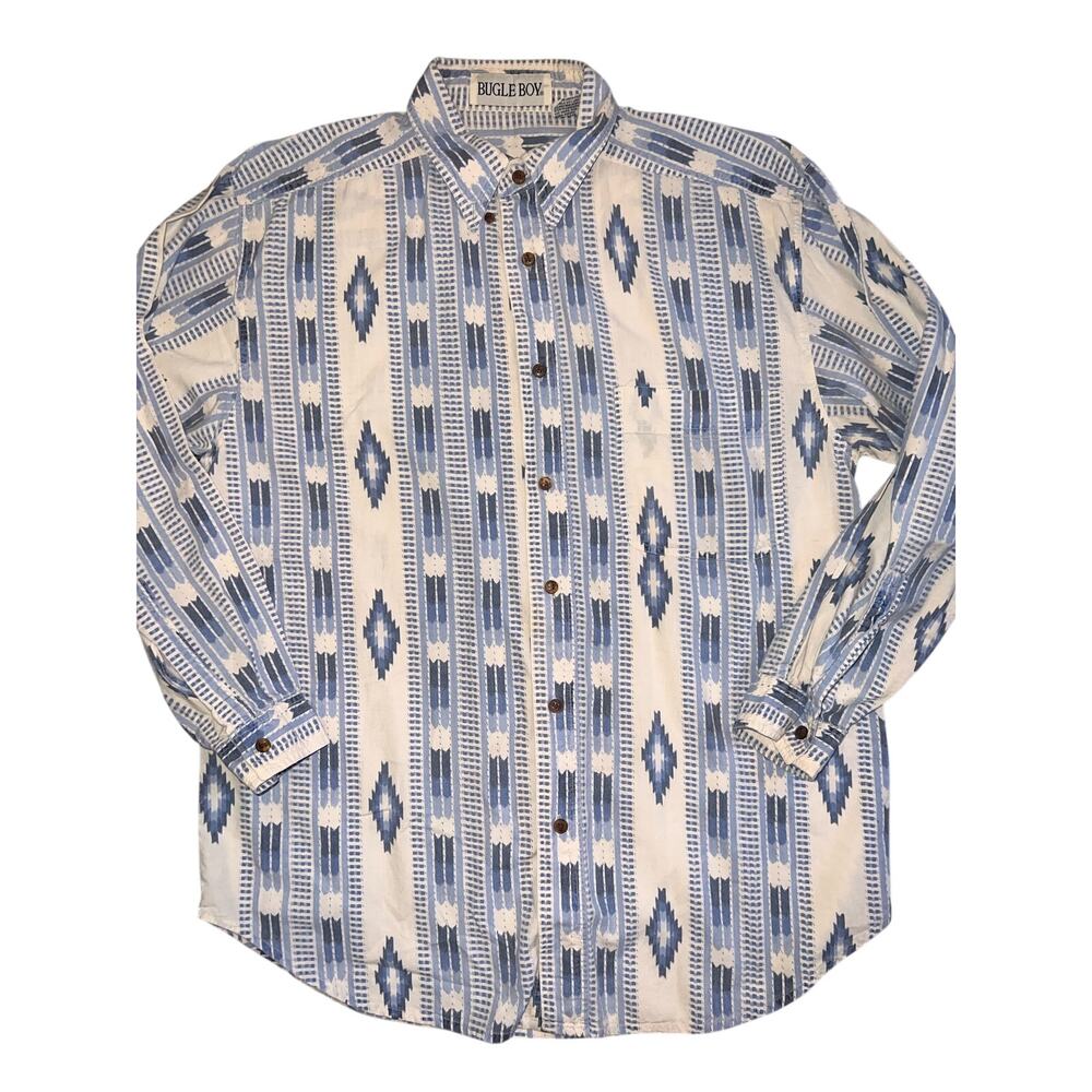 Bugle boy Vintage 90s Aztec western long sleeve button cotton Shirt size med